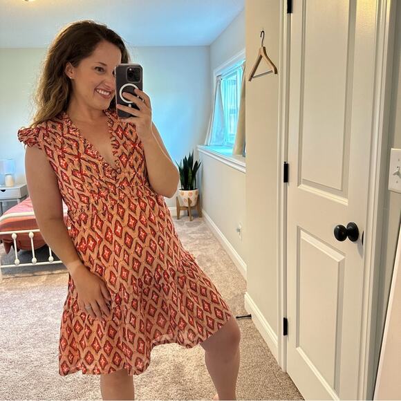 Banjanan Pink Red Printed Cotton Mini Dress Small - Picture 9 of 11